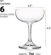 Crystal  Glasses, Set of 6, 7 Ounce(220ml), Elegant Short Stem Design, Clear Cocktail Glasses Sets Perfect for Drinking Champagne, Sweet Wine, etc. - Image 2