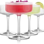 Glasses Set of 4, 10oz Crystal Ribbed Martini Glasses, Vintage Cocktail Glass, Hand Blown for Espresso Martini, Margarita, Home Bar &Gift,Glassware