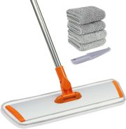 17.5" Microfiber Mop – Floor Flat Mop with 51" Adjustable Stainless Steel Handle, 4 Reusable Pads for Wet & Dry Mopping on Hardwood, Tile, Laminate & Vinyl Floors