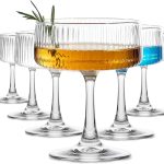 Glasses Set of 6, Ribbed Large Martini Glass, 10oz Vintage Cocktail Glasses for Espresso Martini, Manhattan, Margarita, Pisco Sour, Home Bar