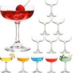 Set of 12 - Champagne  Glasses, 7 Oz Clear Cut Rim Martini Glass with Short Stable Base, Ideal for Parties, Birthdays and Bars, Dishwasher safe