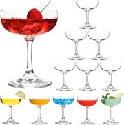 Set of 12 - Champagne  Glasses, 7 Oz Clear Cut Rim Martini Glass with Short Stable Base, Ideal for Parties, Birthdays and Bars, Dishwasher safe