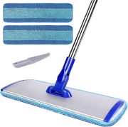 Professional 18" Microfiber Mop - Flat Mop with Stainless Steel Handle, 2 Reusable Washable Pads, Hardwood & Laminate (Blue)