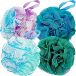 Loofah Sponge Shower Loofahs 80g Bath Sponges Mesh Balls 4 Colors Body Scrubber Exfoliator Wash Back Scrubber Bathroom Men Women 4 Pack Scrubbers Cleaning Bathing Accessories