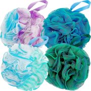 Loofah Sponge Shower Loofahs 80g Bath Sponges Mesh Balls 4 Colors Body Scrubber Exfoliator Wash Back Scrubber Bathroom Men Women 4 Pack Scrubbers Cleaning Bathing Accessories