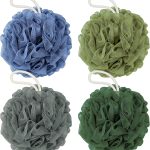Shower Loofah Bath Sponge, 60G Loofah Exfoliating Body Scrubber, 4 Color Mesh Shower Pouf Balls for Body Wash (Blue Gray Green Dark Green)