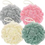 Shower Loofah Bath Sponge, 60G Loofah Exfoliating Body Scrubber, 4 Color Mesh Shower Pouf Balls for Body Wash (Pink Green White Gray)