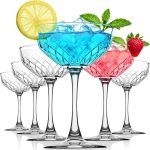 Glasses Set of 6, Diamond Style Classic Crystal Glass Martini Glasses, Clear Hand Blown Cocktail Glasses for Drink, Martini, Espresso Martini, Home Bar