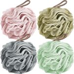 Loofah Sponge Shower Loofahs 50g Bath Sponges Mesh Balls 4 Colors for Body Scrubber Exfoliator Wash Back Scrubbers Bathroom Men Women - 4 Pack Cleaning Bathing Accessories