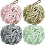 Loofah Sponge Shower Loofahs 50g Bath Sponges Mesh Balls 4 Colors for Body Scrubber Exfoliator Wash Back Scrubbers Bathroom Men Women - 4 Pack Cleaning Bathing Accessories