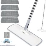 Microfiber Mop for Cleaning Floors,55 Inch Extendable Flat Mop with 4 Reusable Washable Pads, 1 hook, 1 wall piece, and 1 scraper, Wet Dry and Dust Mops for Bathroom Kitchen, Floor,Ceramic Tiles