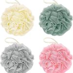 Bath Loofah Sponge, 60G Shower Loofah Exfoliating Body Scrubber Sponge, 4 Count Bath Mesh Pouf Ball for Women and Men (Light Color)