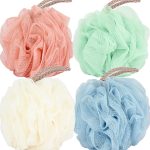 Loofah Sponge 60g Shower Loofahs 4 Colors Bath Sponges Mesh Balls for Body Scrubber Exfoliator Wash Back Scrubber Bathroom Men Women - 4 Pack Scrubbers Cleaning Bathing Accessories