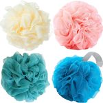 Luffa Loofah Sponge Shower Loofahs 50g Shower Bath Sponges Exfoliating Mesh Pouf Mesh Balls for Body Wash Back Scrubber Bathroom Men Women Soft Scrubber Cleaning Bathing Accessories Tool (4Colors)